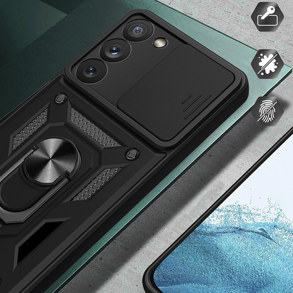 Hybrid Armor Camshield-etui til Samsung Galaxy S23+ pansret cover med kameradæksel rød