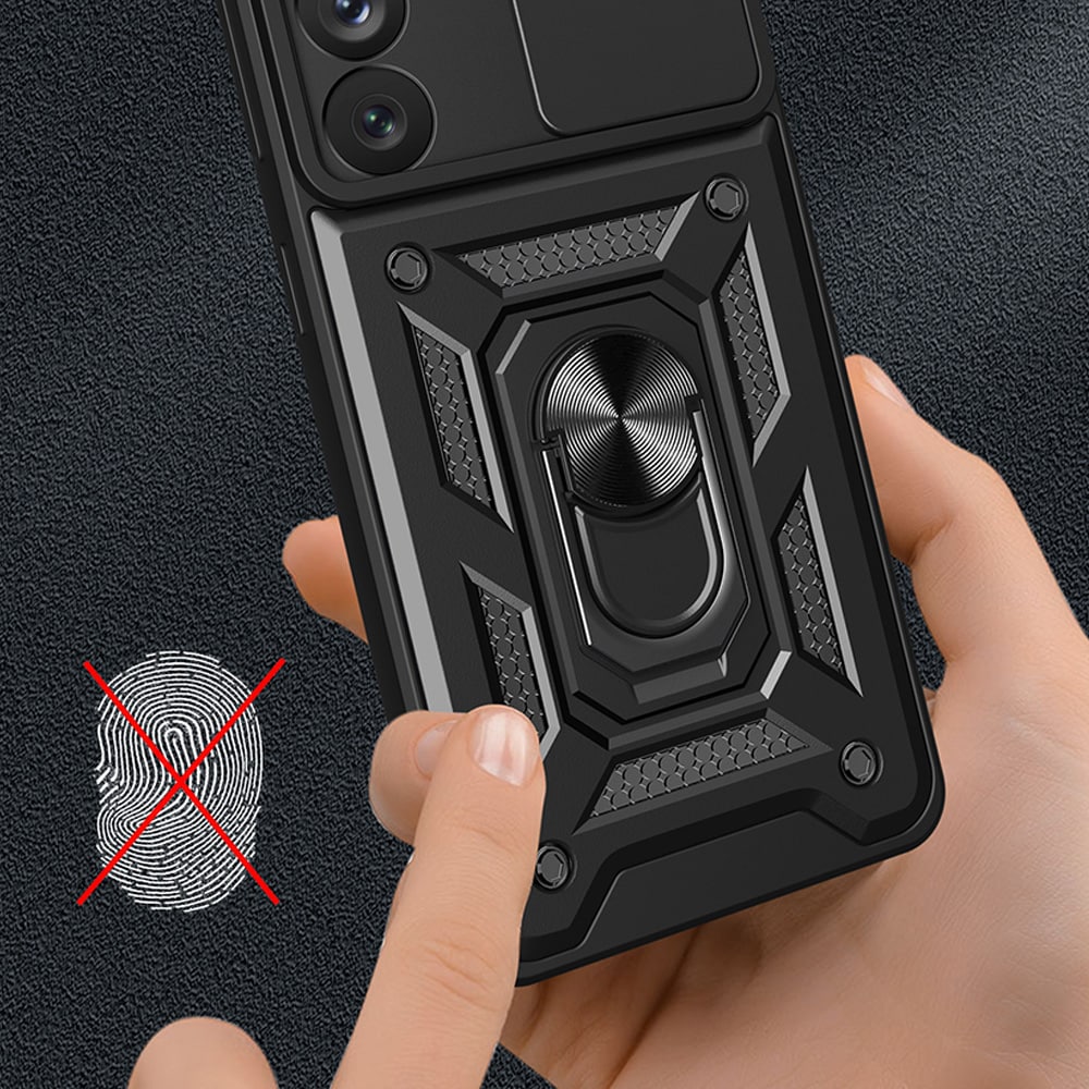 Hybrid Armor Camshield-etui til Samsung Galaxy S23+ pansret cover med kameradæksel rød