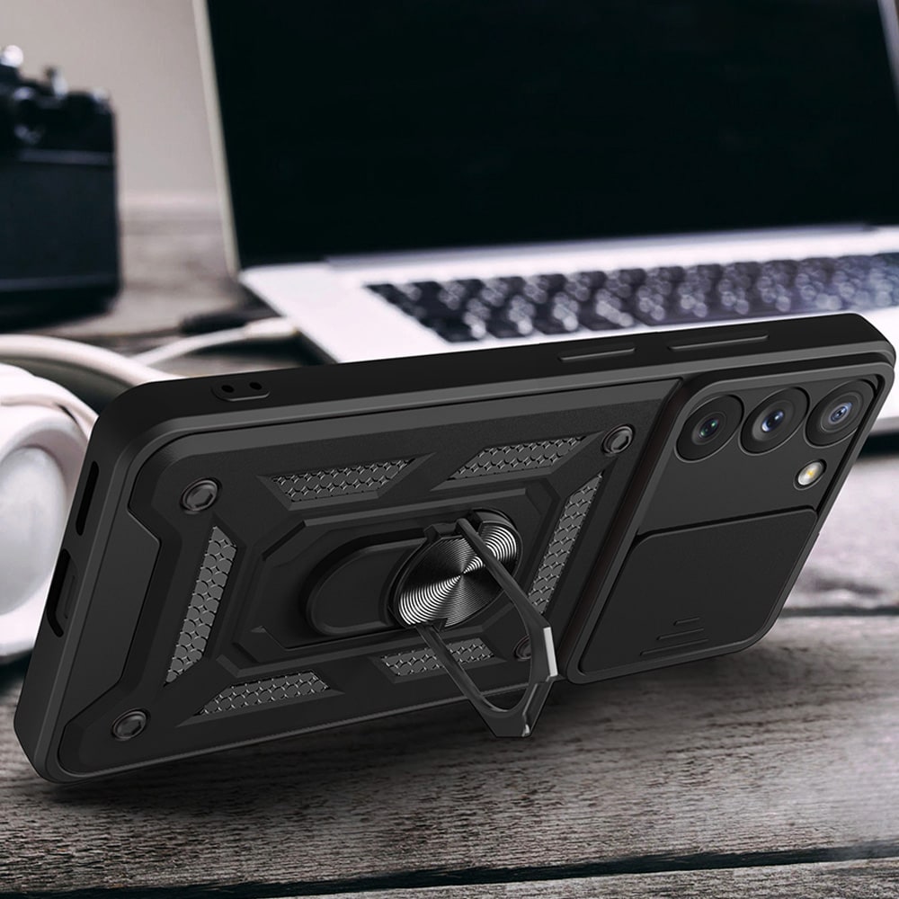 Hybrid Armor Camshield-etui til Samsung Galaxy S23+ pansret cover med kameradæksel rød