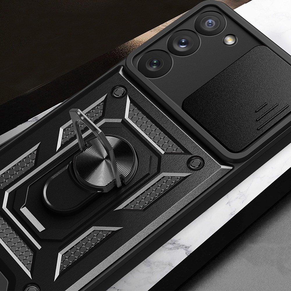 Hybrid Armor Camshield-etui til Samsung Galaxy S23+ pansret cover med kameradæksel rød