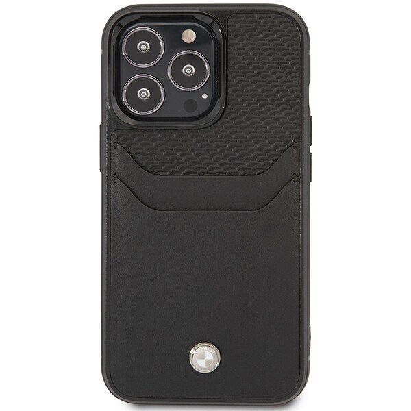 Etui BMW BMHCP14L22RSEPK iPhone 14 Pro 6,1" sort/sort læder med plads til kort