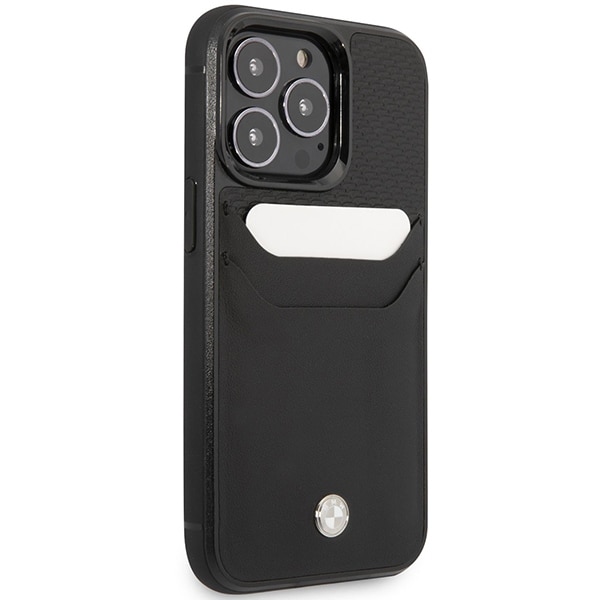 Etui BMW BMHCP14L22RSEPK iPhone 14 Pro 6,1" sort/sort læder med plads til kort
