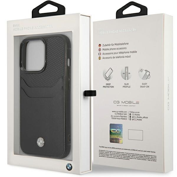 Etui BMW BMHCP14L22RSEPK iPhone 14 Pro 6,1" sort/sort læder med plads til kort