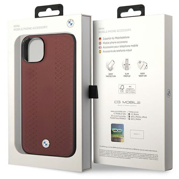 Etui BMW BMHCP14S22RFGR iPhone 14 6,1" Burgundy/burgundy Læder Diamantmønster