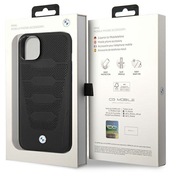 Etui BMW BMHCP14S22RPSK iPhone 14 6,1" sort/sort Lædersæder Mønster