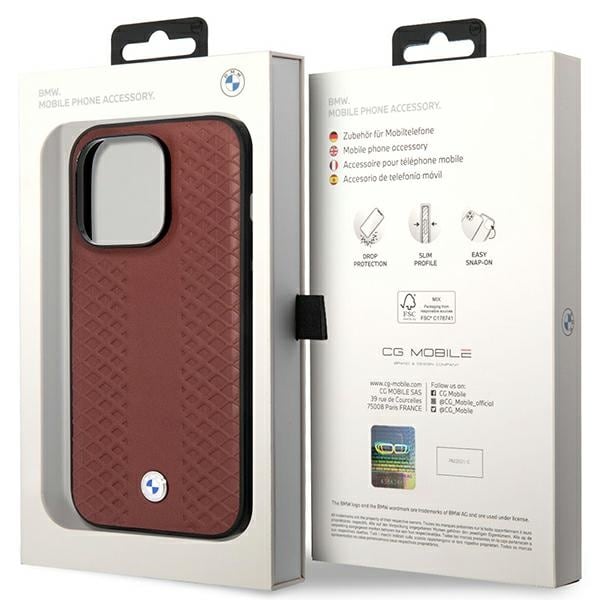 Etui BMW BMHCP14X22RFGR iPhone 14 Pro Max 6.7" Burgundy/burgundy Læder Diamantmønster