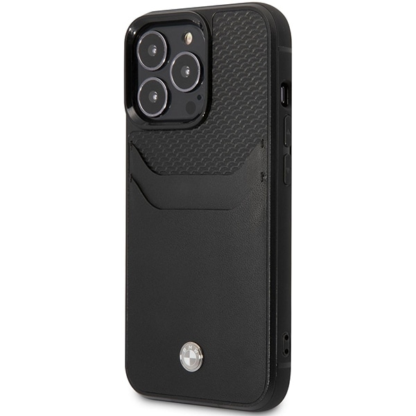 Etui BMW BMHCP14X22RSEPK iPhone 14 Pro Max 6,7" sort/sort læder med plads til kort