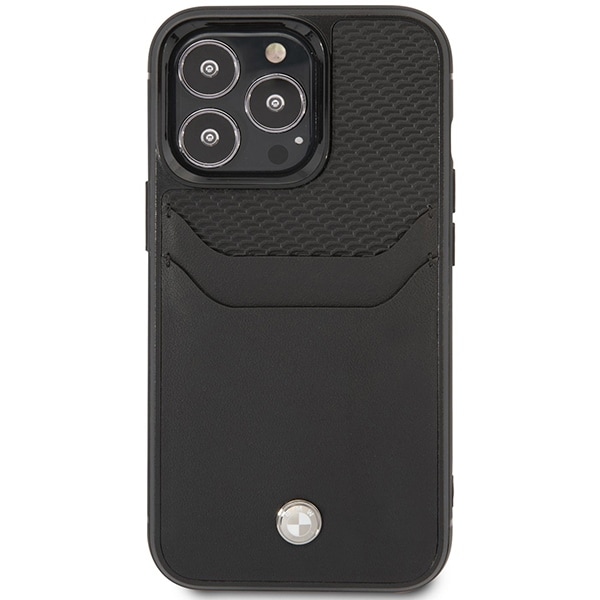 Etui BMW BMHCP14X22RSEPK iPhone 14 Pro Max 6,7" sort/sort læder med plads til kort