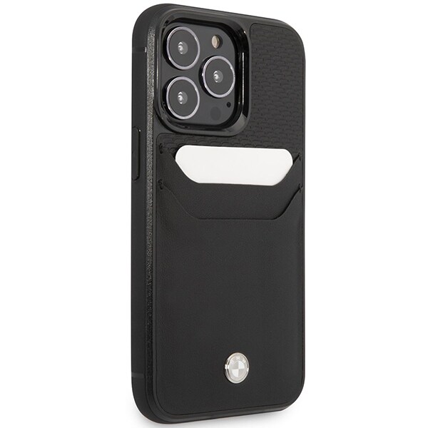 Etui BMW BMHCP14X22RSEPK iPhone 14 Pro Max 6,7" sort/sort læder med plads til kort