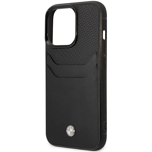 Etui BMW BMHCP14X22RSEPK iPhone 14 Pro Max 6,7" sort/sort læder med plads til kort