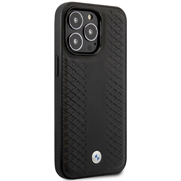 Etui BMW BMHMP14L22RFGK iPhone 14 Pro 6,1" sort/sort læder med diamantmønster MagSafe