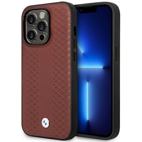 Etui BMW BMHMP14L22RFGR iPhone 14 Pro 6,1" Burgundy/burgundy Læder Diamantmønster MagSafe