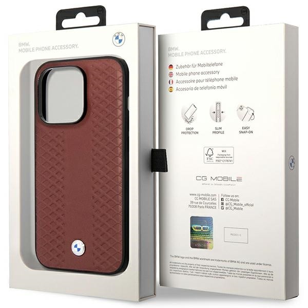 Etui BMW BMHMP14L22RFGR iPhone 14 Pro 6,1" Burgundy/burgundy Læder Diamantmønster MagSafe