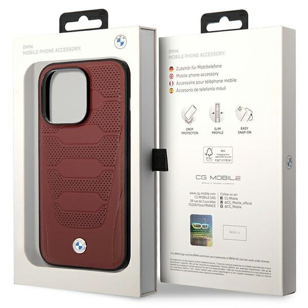 Etui BMW BMHMP14L22RPSR iPhone 14 Pro 6.1" Bourgogne/burgunder Læder Sæder Mønster MagSafe