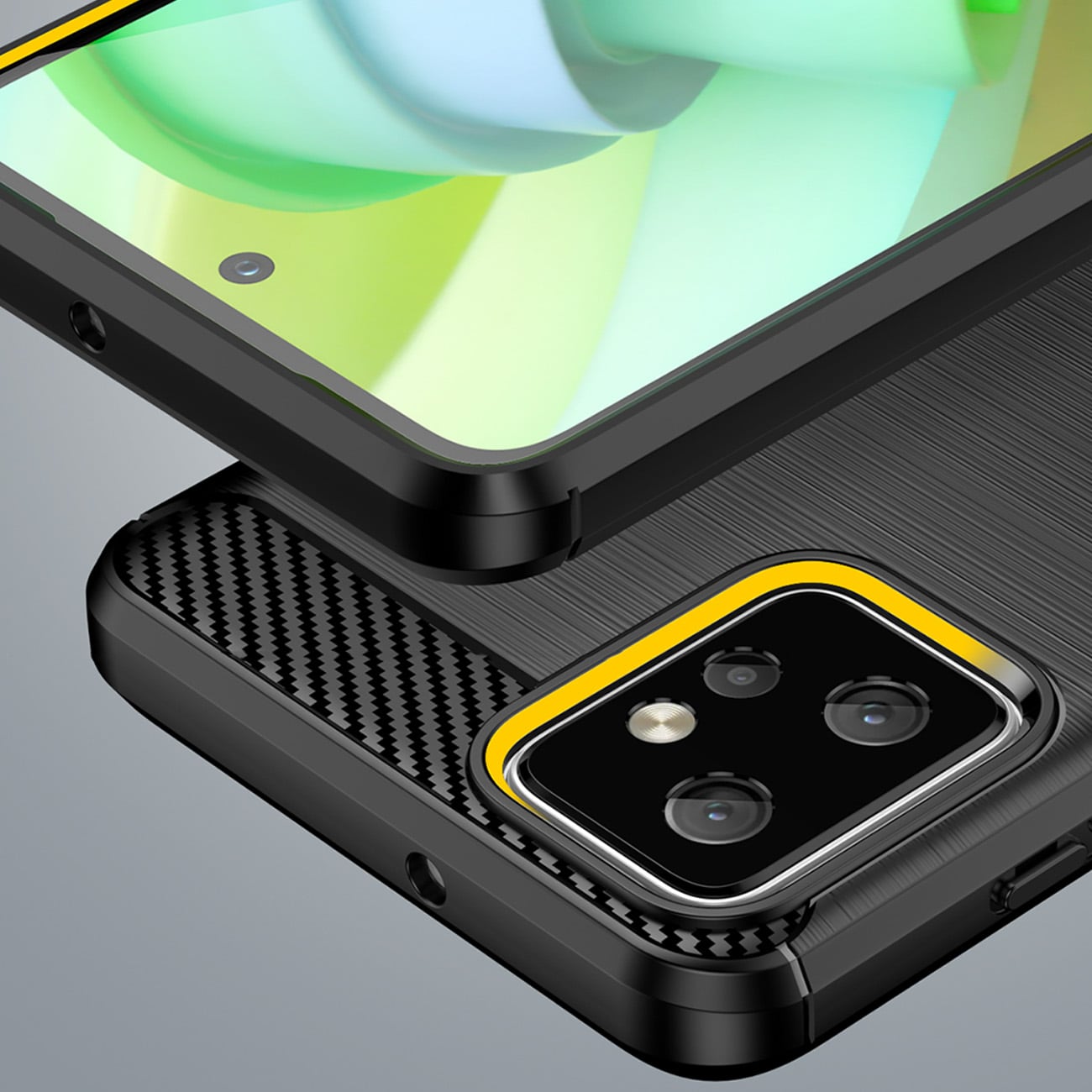 Carbon Case til Motorola Moto G Power 2023 fleksibelt silikone carbon cover sort