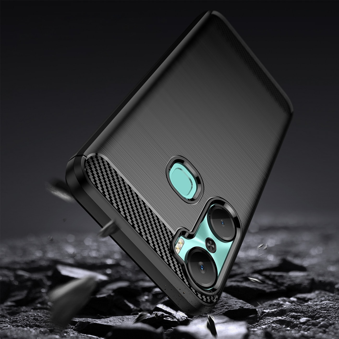 Carbon Case etui til Infinix Hot 12 Pro fleksibelt silikone carbon cover sort
