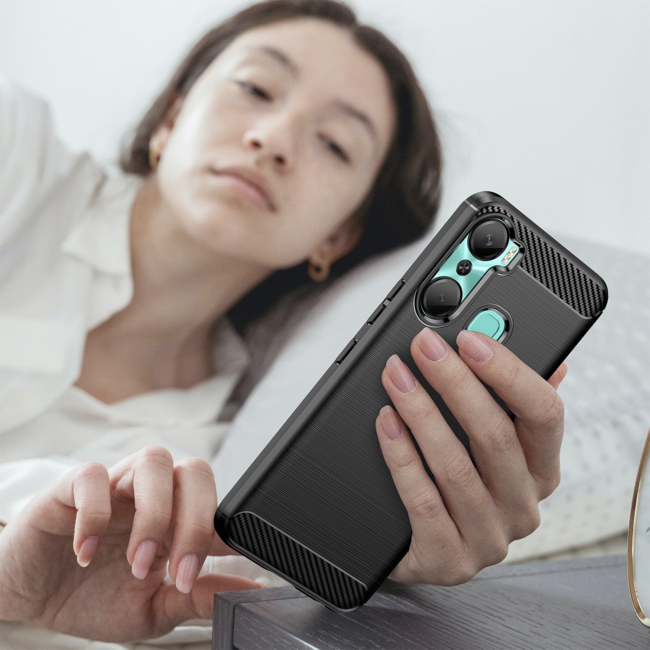 Carbon Case etui til Infinix Hot 12 Pro fleksibelt silikone carbon cover sort