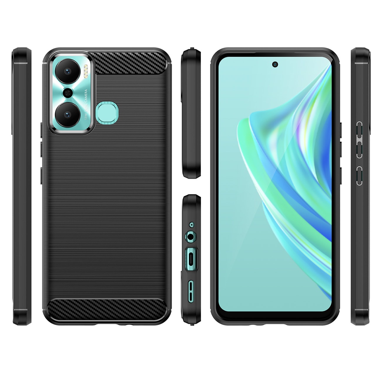 Carbon Case etui til Infinix Hot 20 Play fleksibelt silikone carbon cover sort