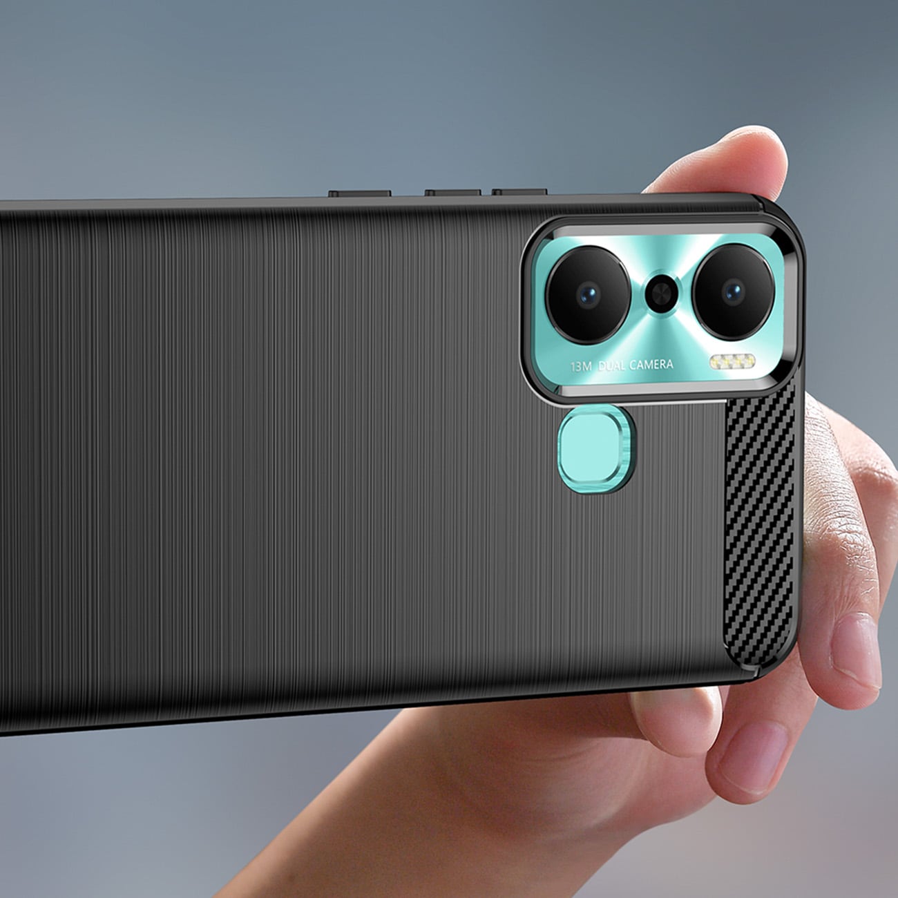 Carbon Case etui til Infinix Hot 20 Play fleksibelt silikone carbon cover sort