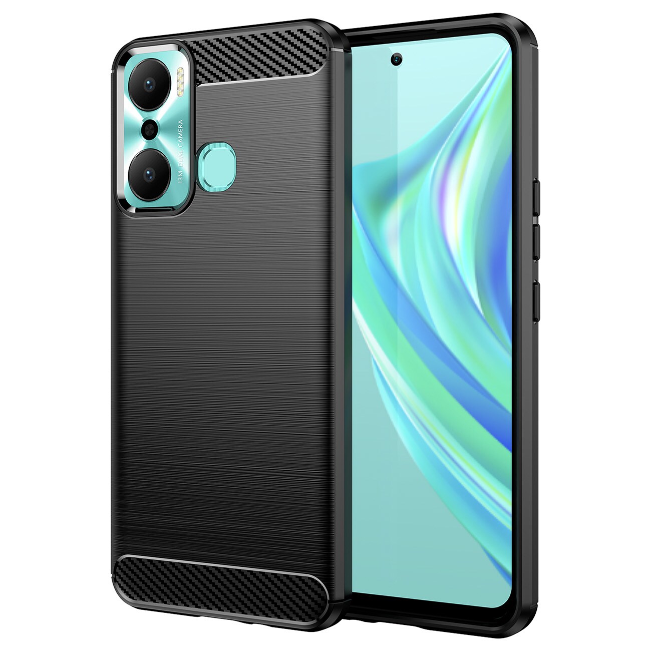 Carbon Case etui til Infinix Hot 20 Play fleksibelt silikone carbon cover sort