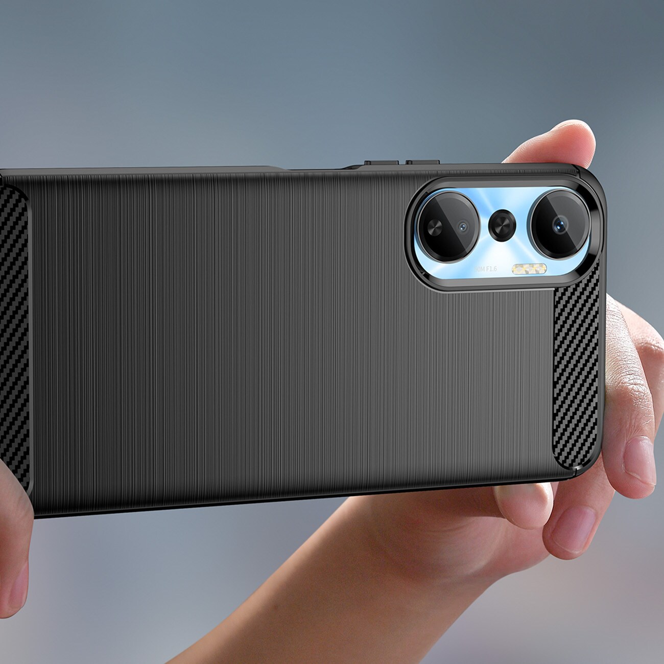 Carbon Case etui til Infinix Hot 20 fleksibelt silikone carbon cover sort