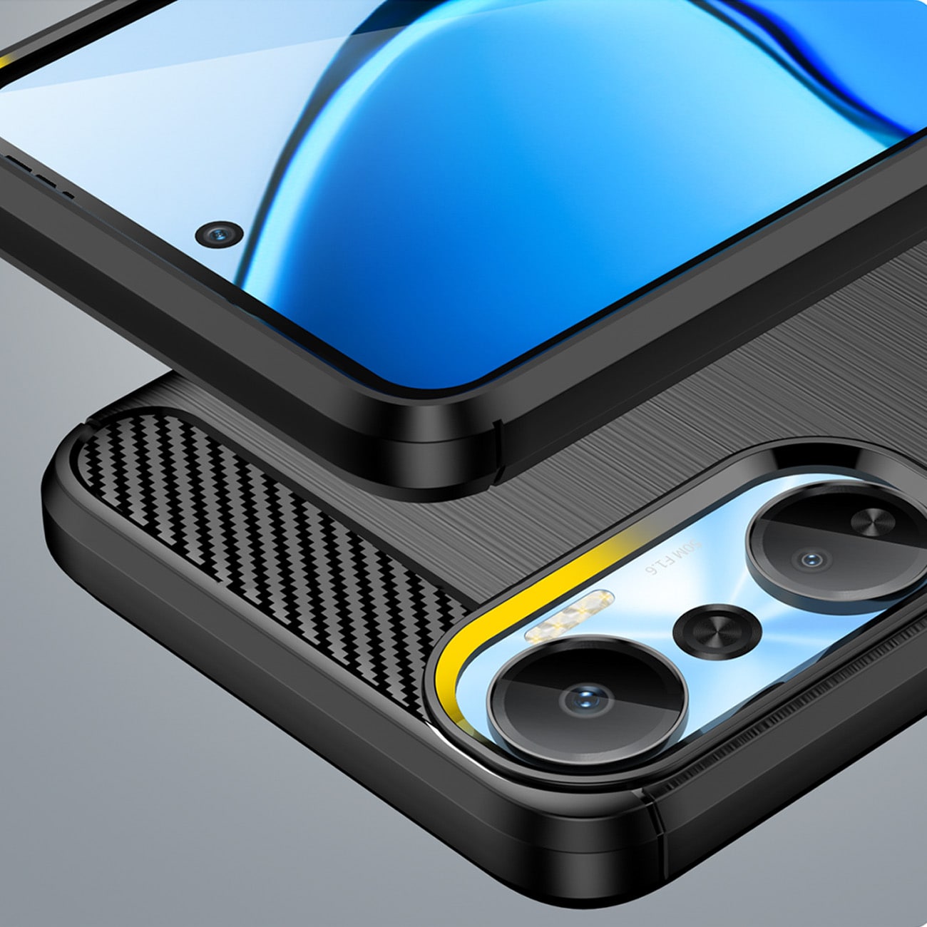Carbon Case etui til Infinix Hot 20 fleksibelt silikone carbon cover sort