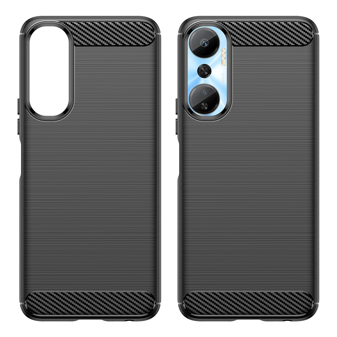 Carbon Case etui til Infinix Hot 20 fleksibelt silikone carbon cover sort