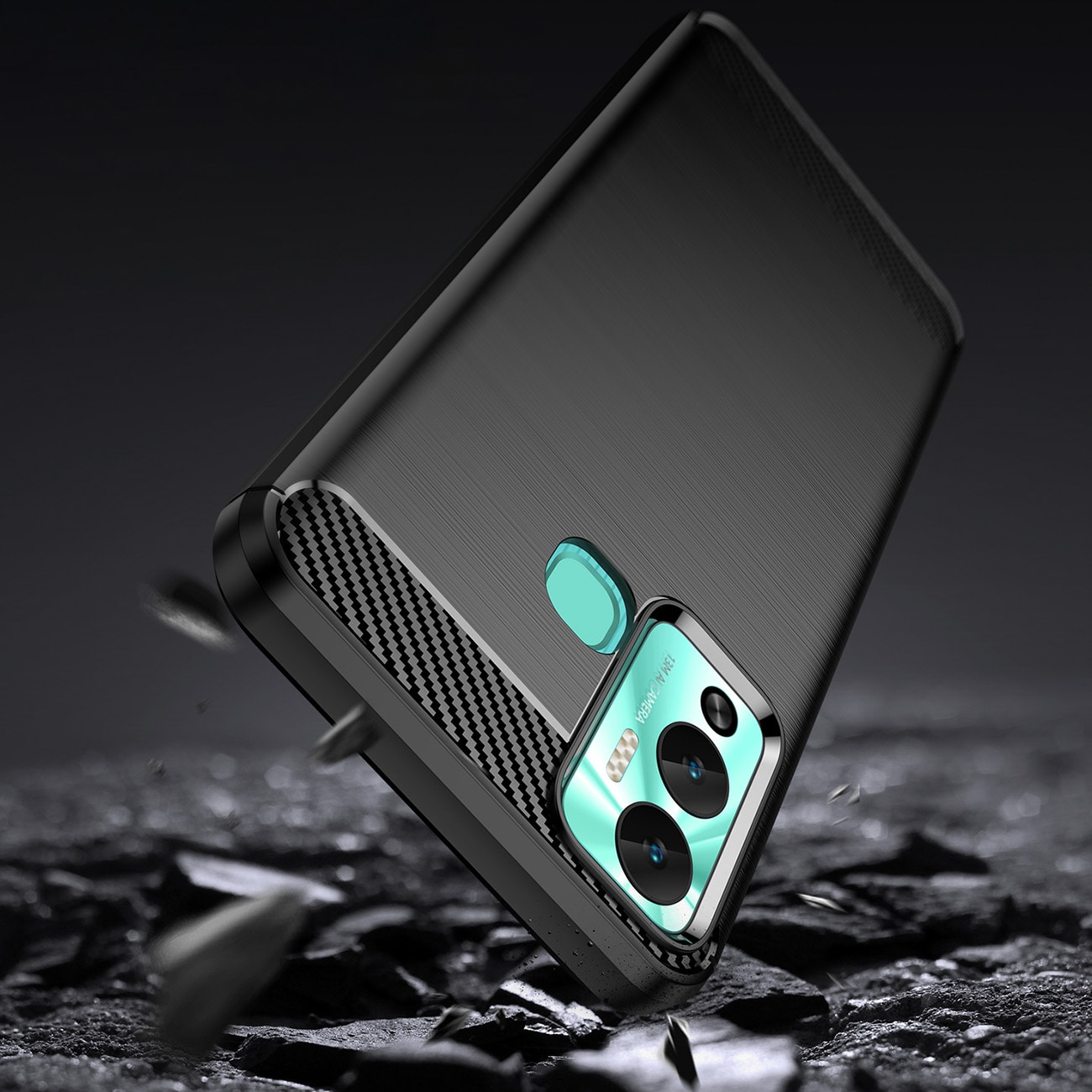 Carbon Case etui til Infinix Hot 12 Play NFC / Hot 12 Play fleksibelt silikone carbon cover sort