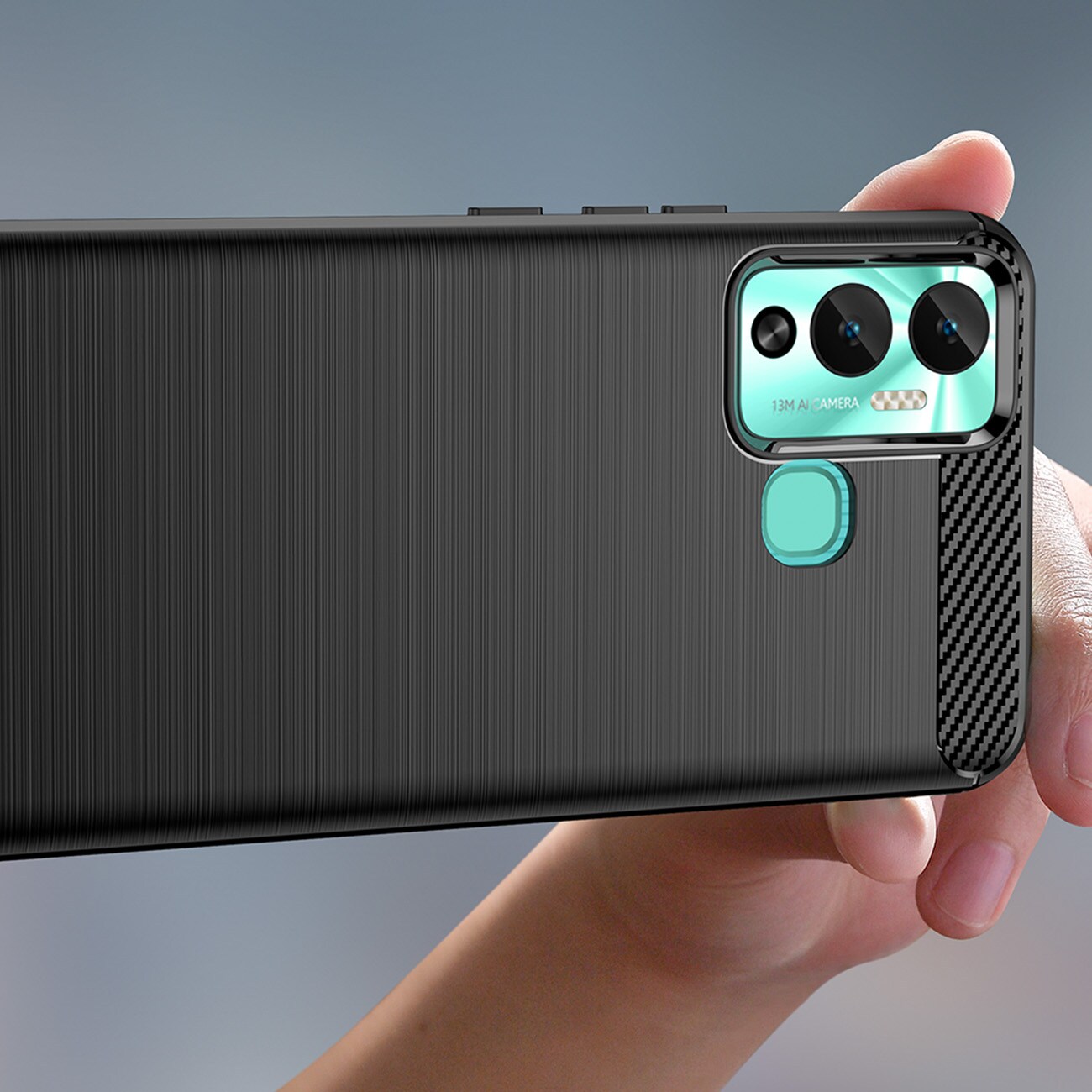 Carbon Case etui til Infinix Hot 12 Play NFC / Hot 12 Play fleksibelt silikone carbon cover sort