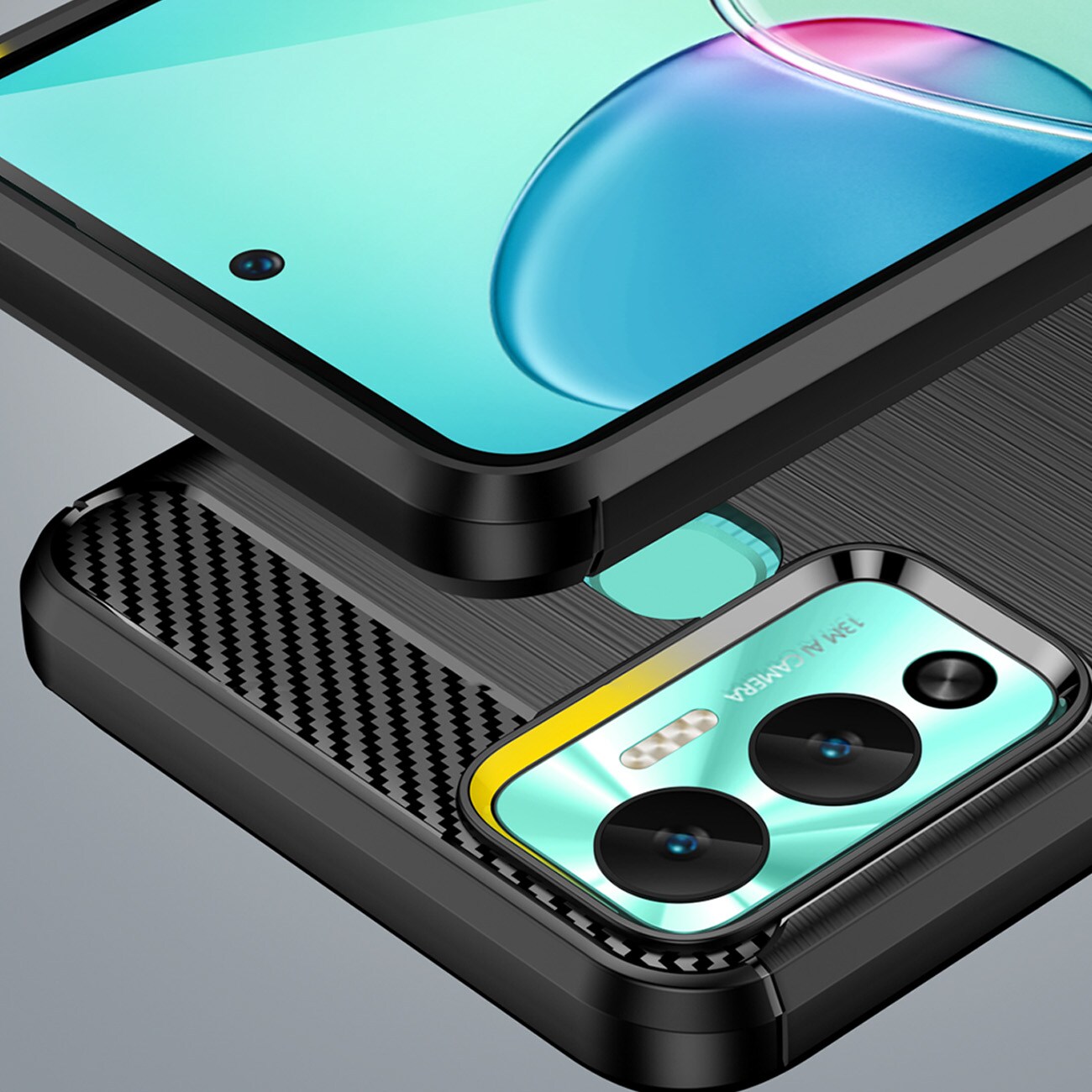 Carbon Case etui til Infinix Hot 12 Play NFC / Hot 12 Play fleksibelt silikone carbon cover sort