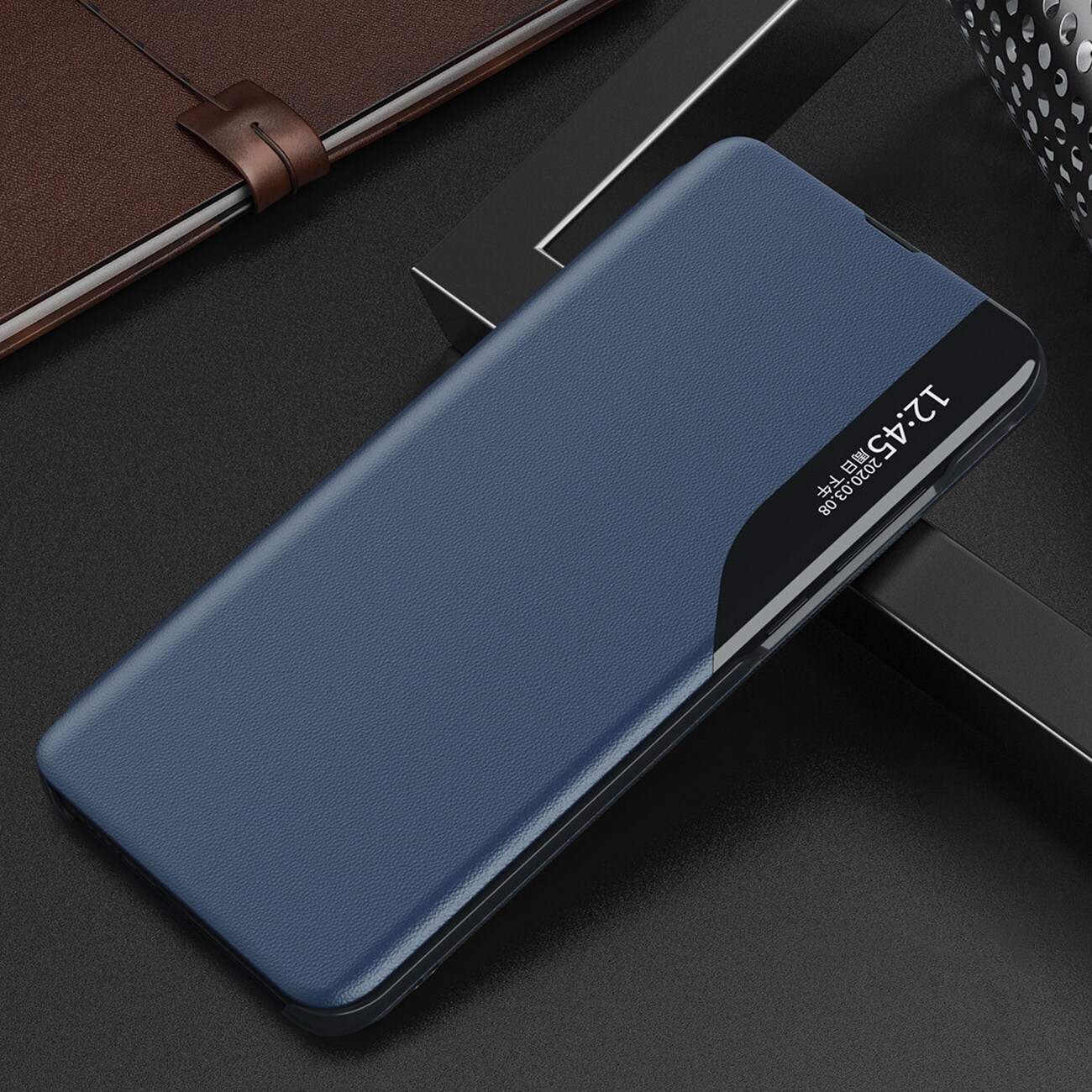 Eco Leather View Case cover til Samsung Galaxy A24 4G med flipstativ blå