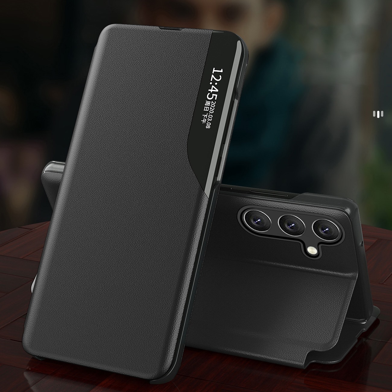 Eco Leather View Case cover til Samsung Galaxy A24 4G med flipstativ blå