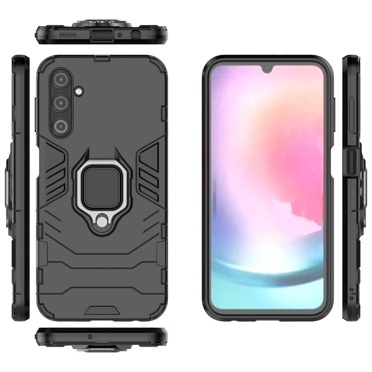 Ring Armor etui til Samsung Galaxy A24 4G pansret cover magnetisk holder ring sort