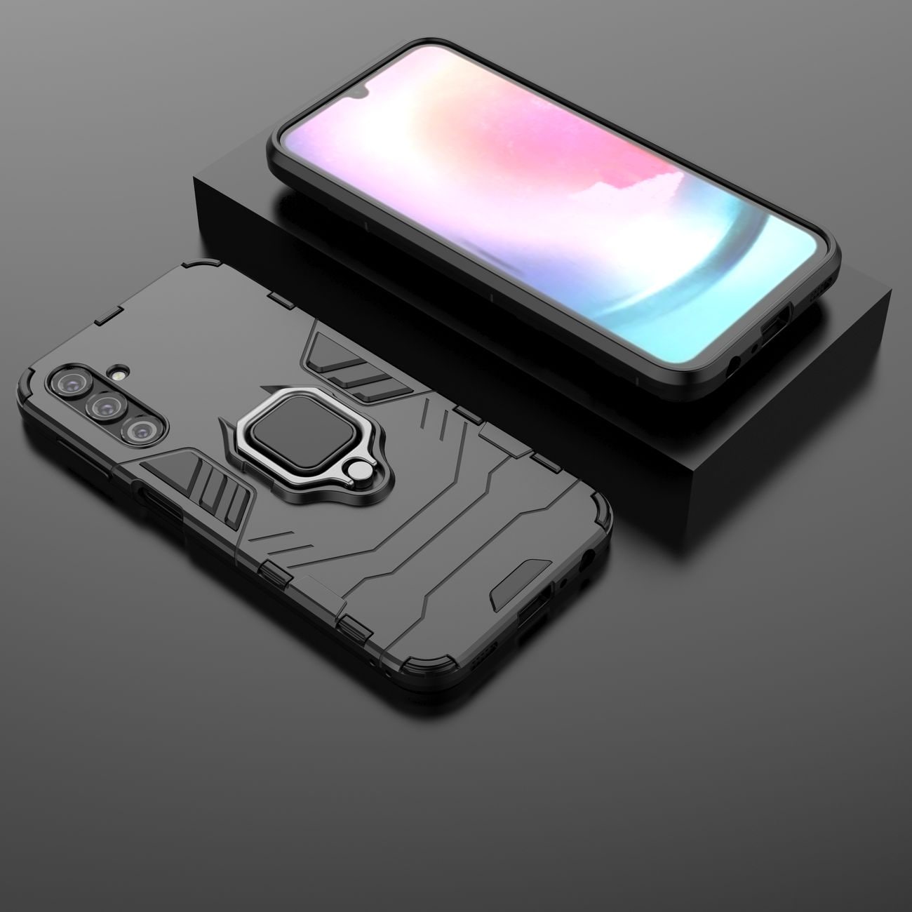 Ring Armor etui til Samsung Galaxy A24 4G pansret cover magnetisk holder ring sort