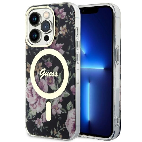 Guess GUHMP14LHCFWSK iPhone 14 Pro 6,1" sort/sort hardcase Flower MagSafe
