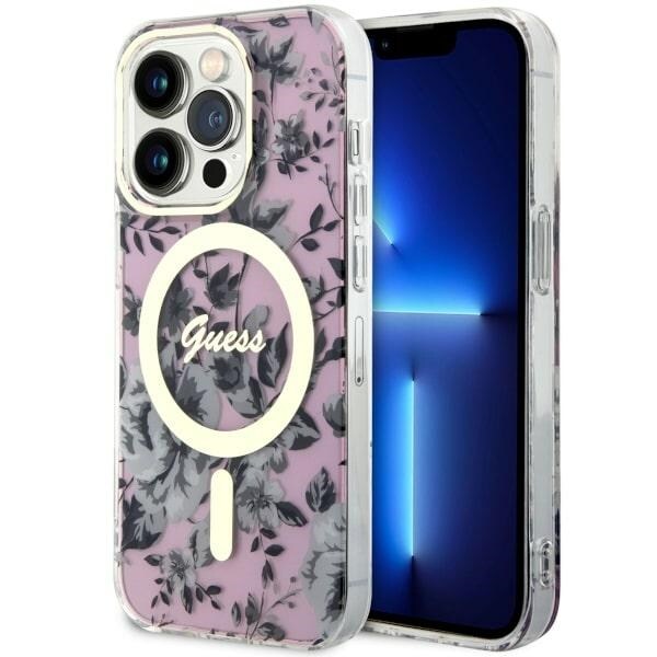 Guess GUHMP14LHCFWSP iPhone 14 Pro 6,1" pink/pink hardcase Flower MagSafe