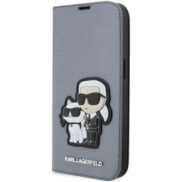 Karl Lagerfeld KLBKP14LSANKCPG iPhone 14 Pro 6.1" bogreol sølv/sølv Saffiano Karl & Choupette