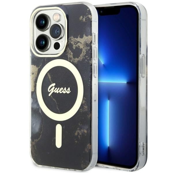 Guess GUHMP14LHTMRSK iPhone 14 Pro 6,1" sort/sort hardcase Golden Marble MagSafe