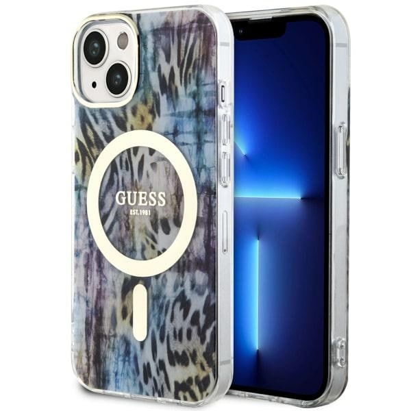 Guess Leopard MagSafe-etui til iPhone 14 - blå