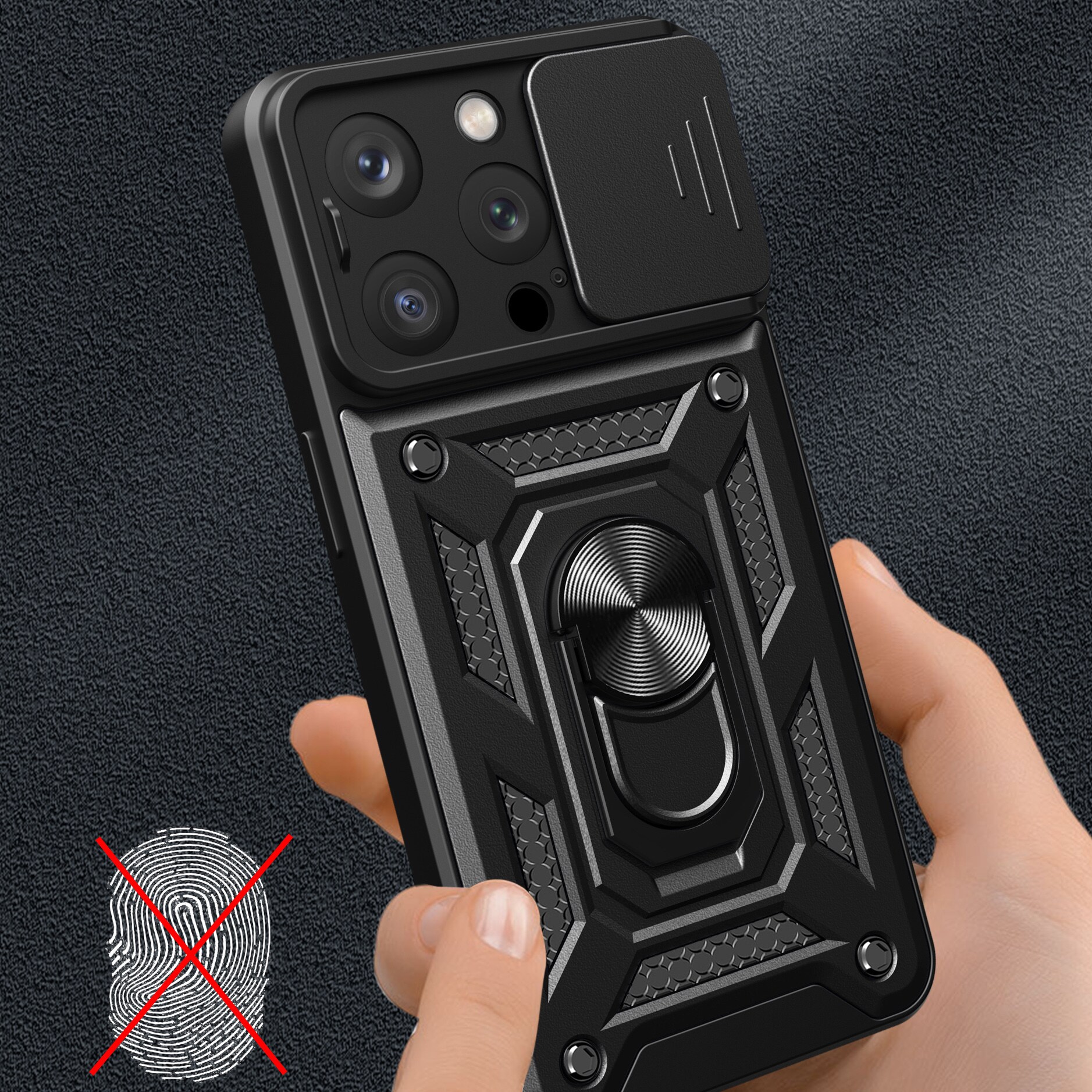 Hybrid Armor Camshield iPhone 15 Pro-etui med kickstand og kameradæksel - Blå