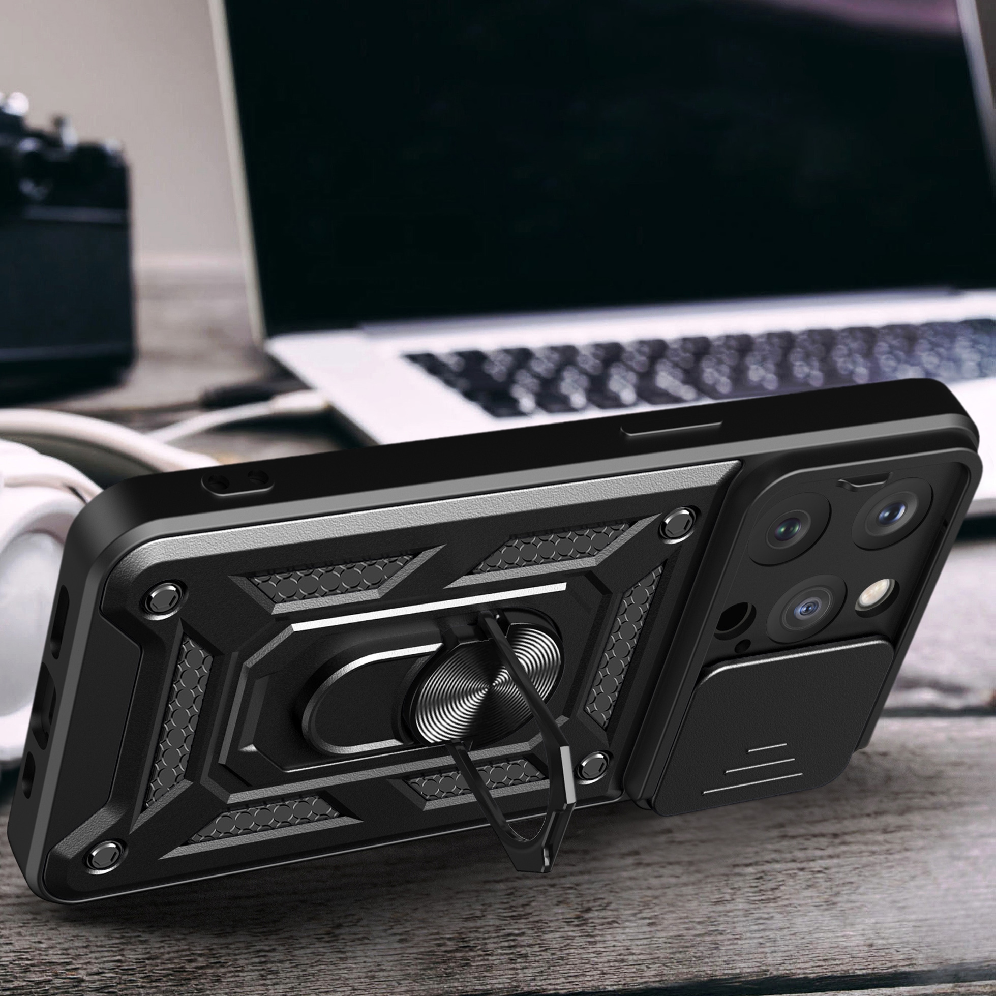 Hybrid Armor Camshield iPhone 15 Pro-etui med kickstand og kameradæksel - Blå
