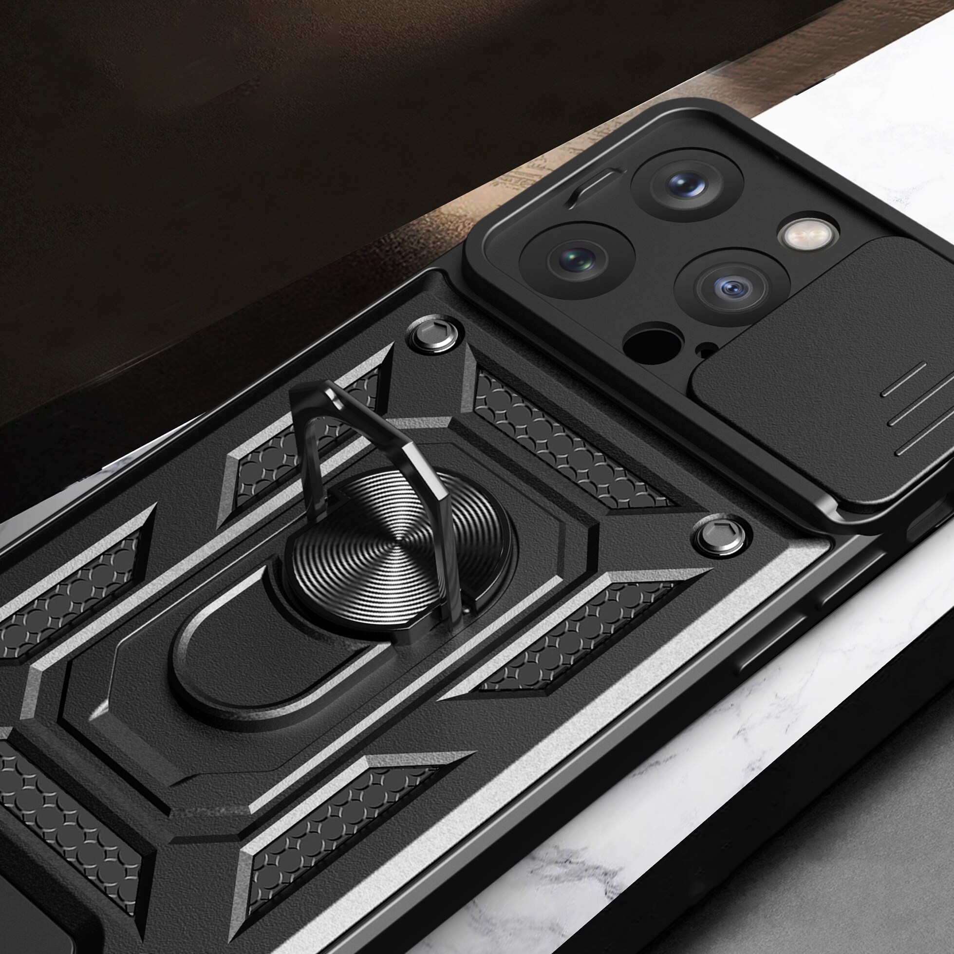Hybrid Armor Camshield iPhone 15 Pro-etui med kickstand og kameradæksel - Blå