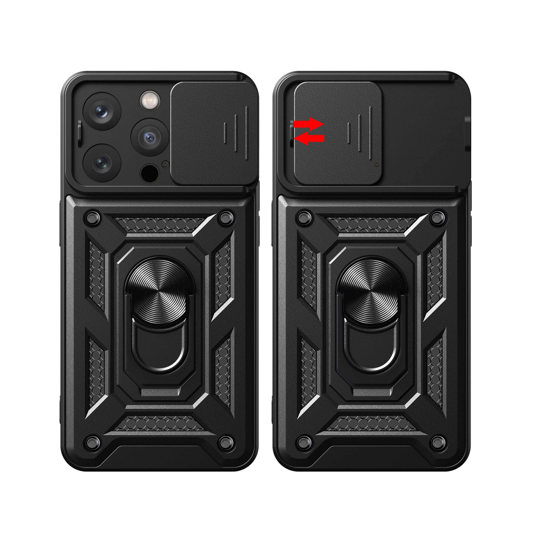 Hybrid Armor Camshield iPhone 15 Pro-etui med kickstand og kameradæksel - Blå