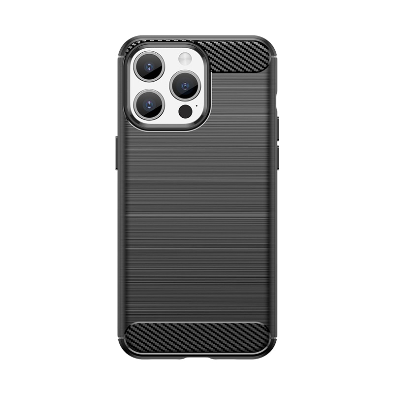 Fleksibelt etui med kulstofmønster til iPhone 15 Pro Max Carbon Case - sort