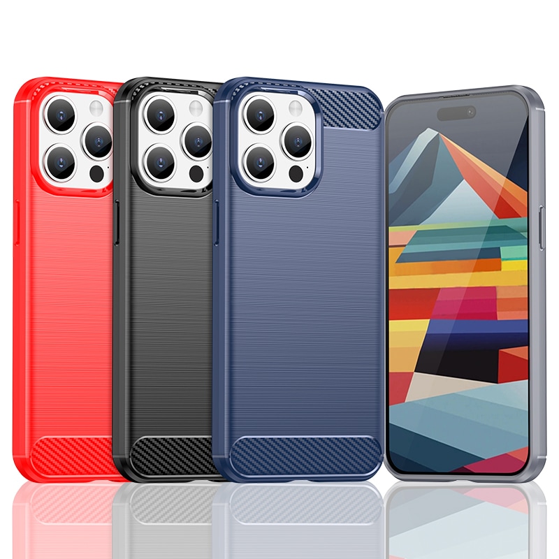 Fleksibelt etui med kulstofmønster til iPhone 15 Pro Carbon Case - blå