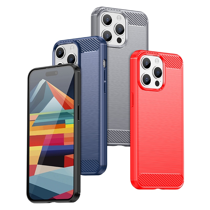 Fleksibelt etui med kulstofmønster til iPhone 15 Pro Carbon Case - blå