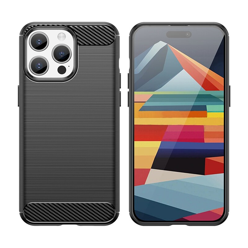 Fleksibelt etui med kulstofmønster til iPhone 15 Pro Carbon Case - blå