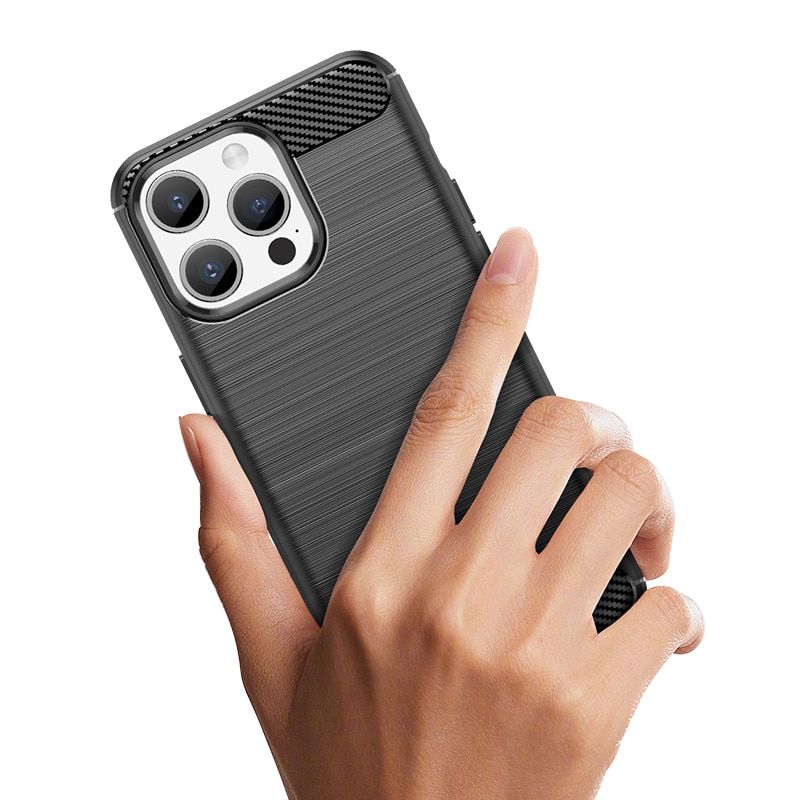 Fleksibelt etui med kulstofmønster til iPhone 15 Pro Carbon Case - blå