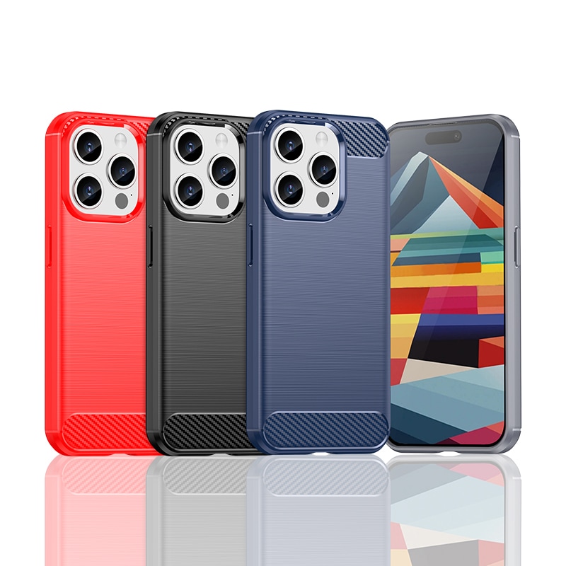 Fleksibelt etui med kulstofmønster til iPhone 15 Pro Carbon Case - sort