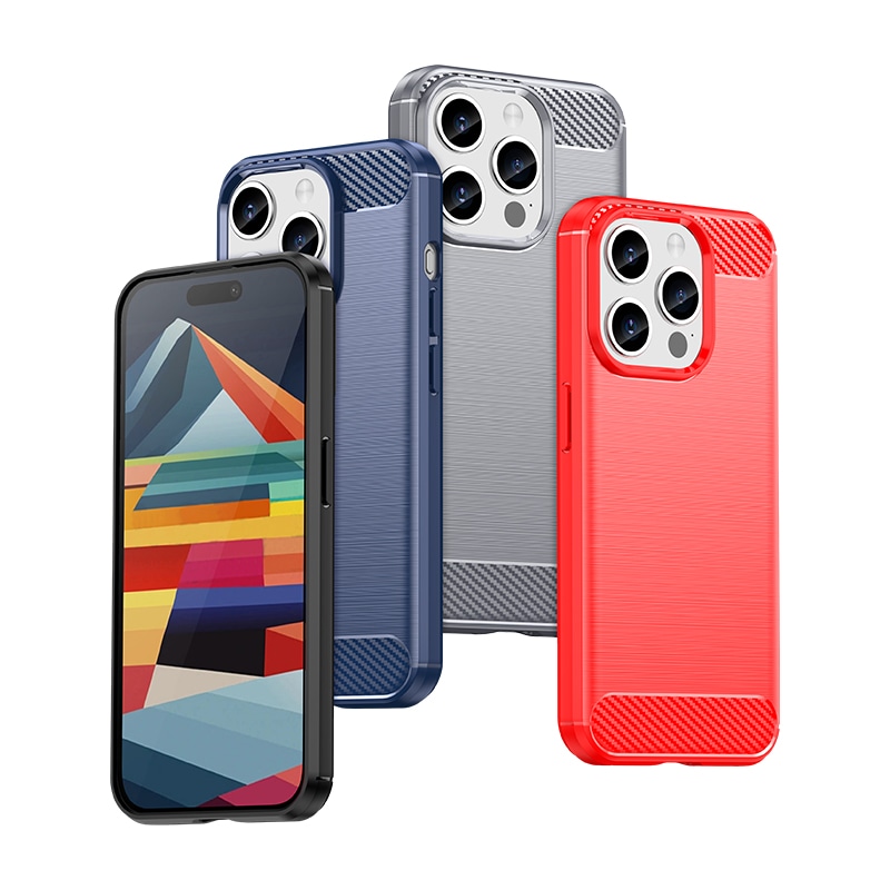 Fleksibelt etui med kulstofmønster til iPhone 15 Pro Carbon Case - sort